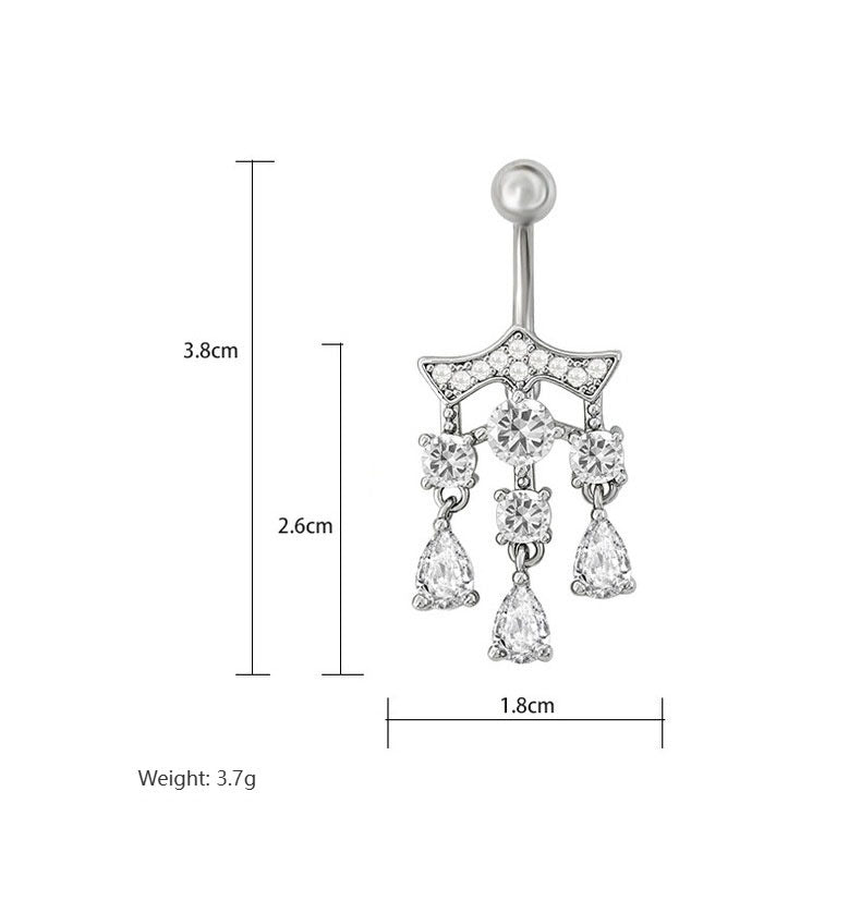 Dimensional size guide for the multi-drop chandelier belly piercing jewelry.