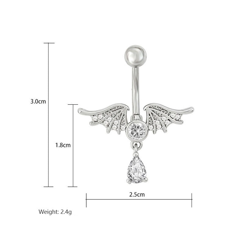 Detailed size measurement guide for the winged heart style belly button ring