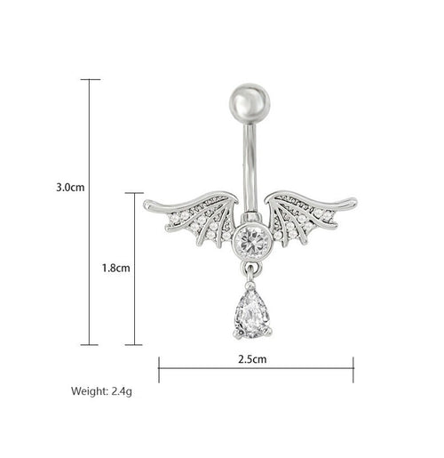 Detailed size measurement guide for the winged heart style belly button ring
