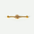 A single gold industrial piercing barbell featuring a highly detailed honeybee with black and yellow stripes