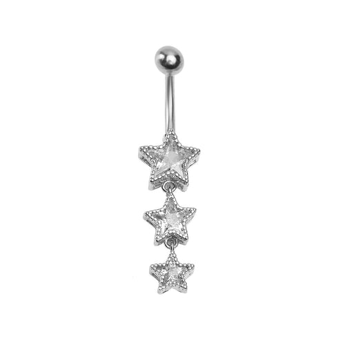 uxurious gold chandelier belly button ring with cascading clear crystal round and teardrop gems