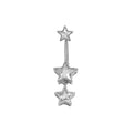 Silver triple star dangle belly button ring with three cascading star-cut crystals against a plain white background