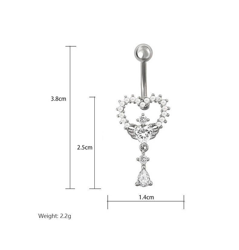 Size measurement chart for the demon wings style dangle navel ring showing dimensions